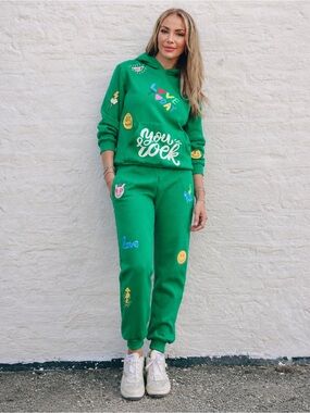 Lola + The Boys Green Graphic Jogger Pants - You Rock Doodle Set